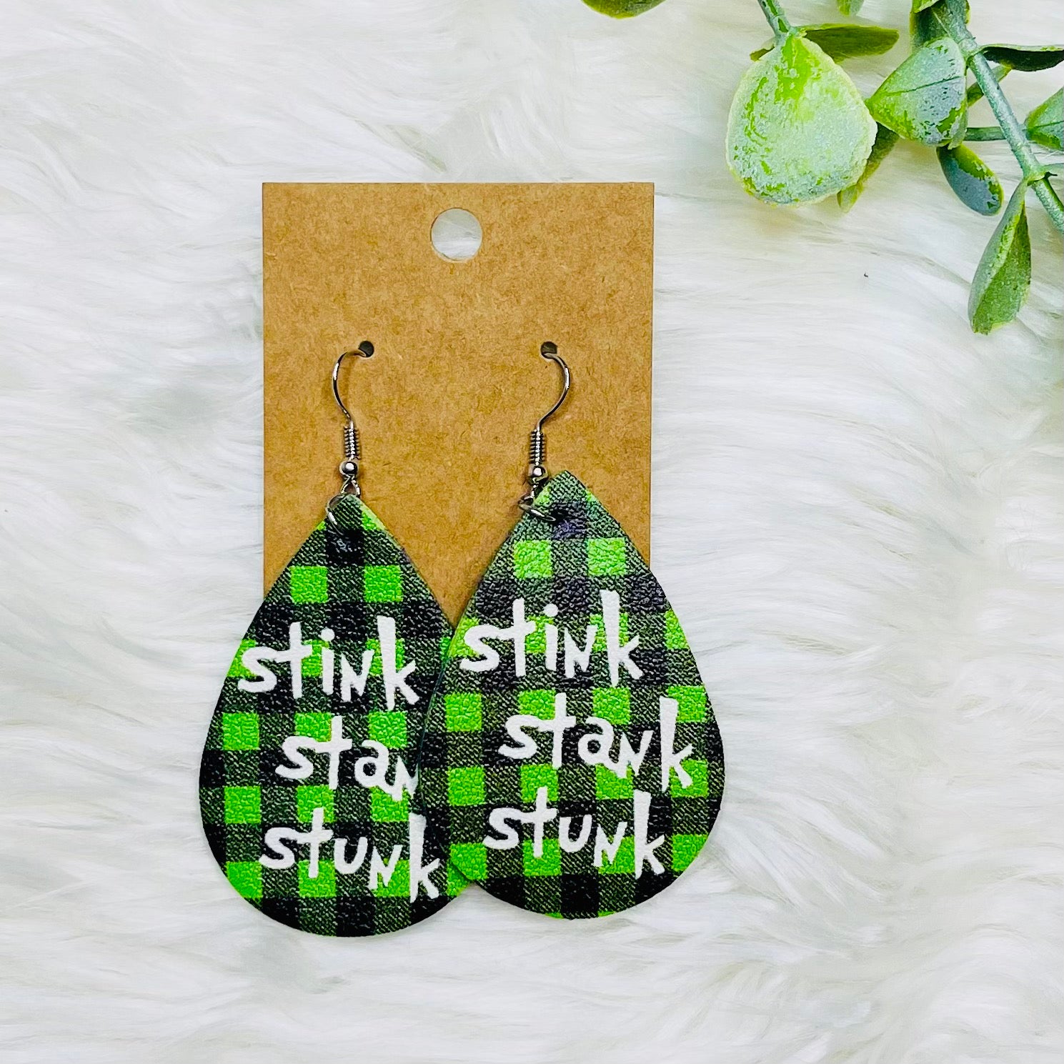 Grinch Faux Leather Teardrop Earrings