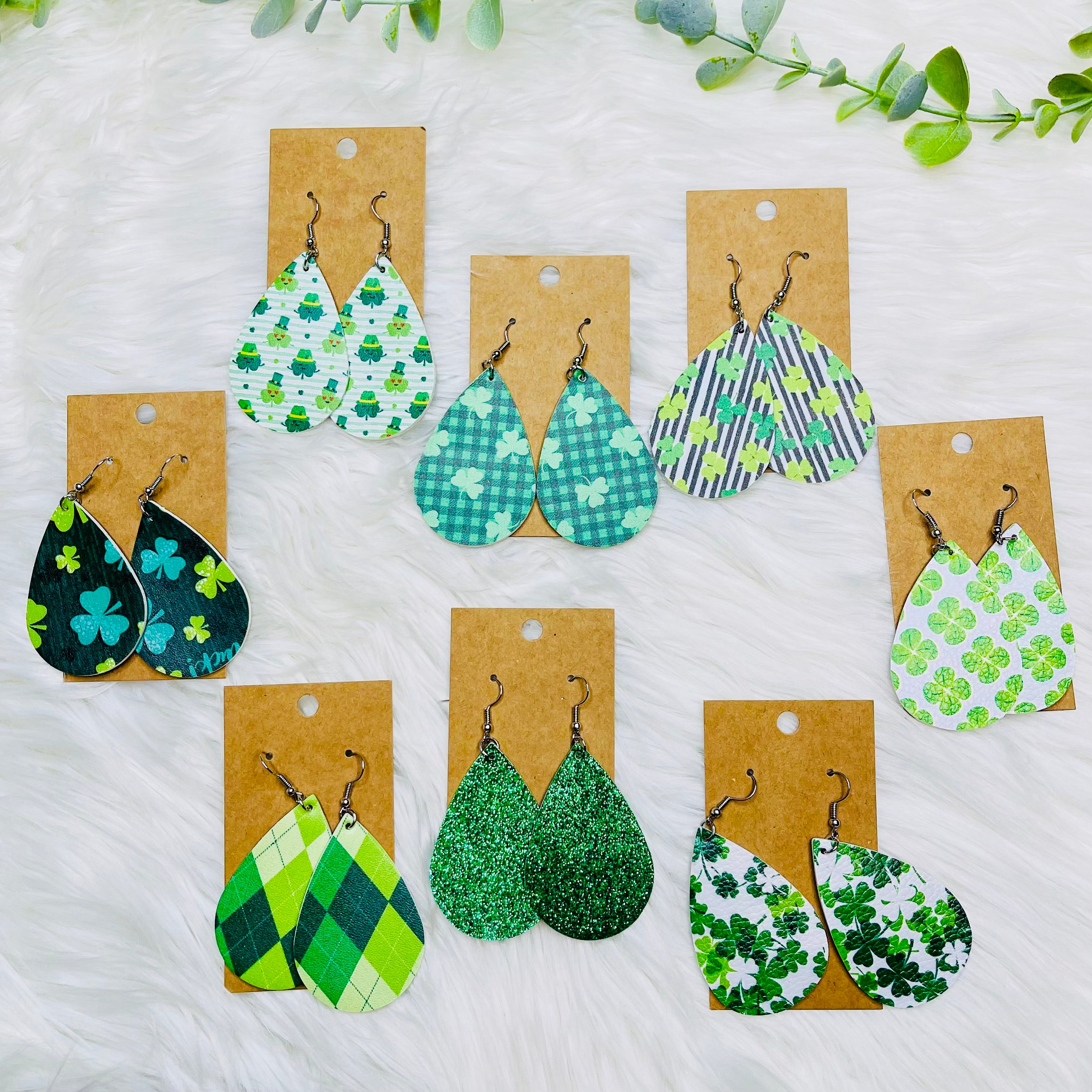 St. Patricks Day Faux Leather Earrings- SALE
