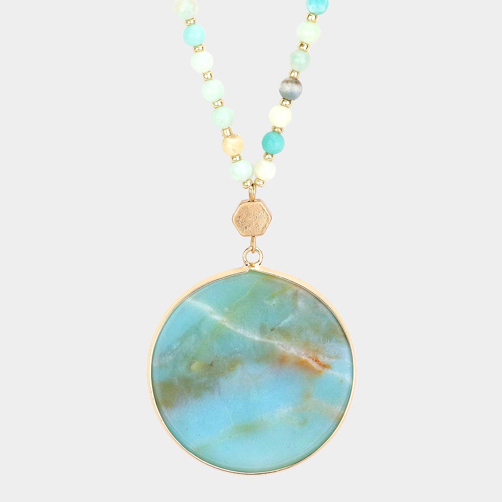 Glass Disc Marble Beaded Necklace