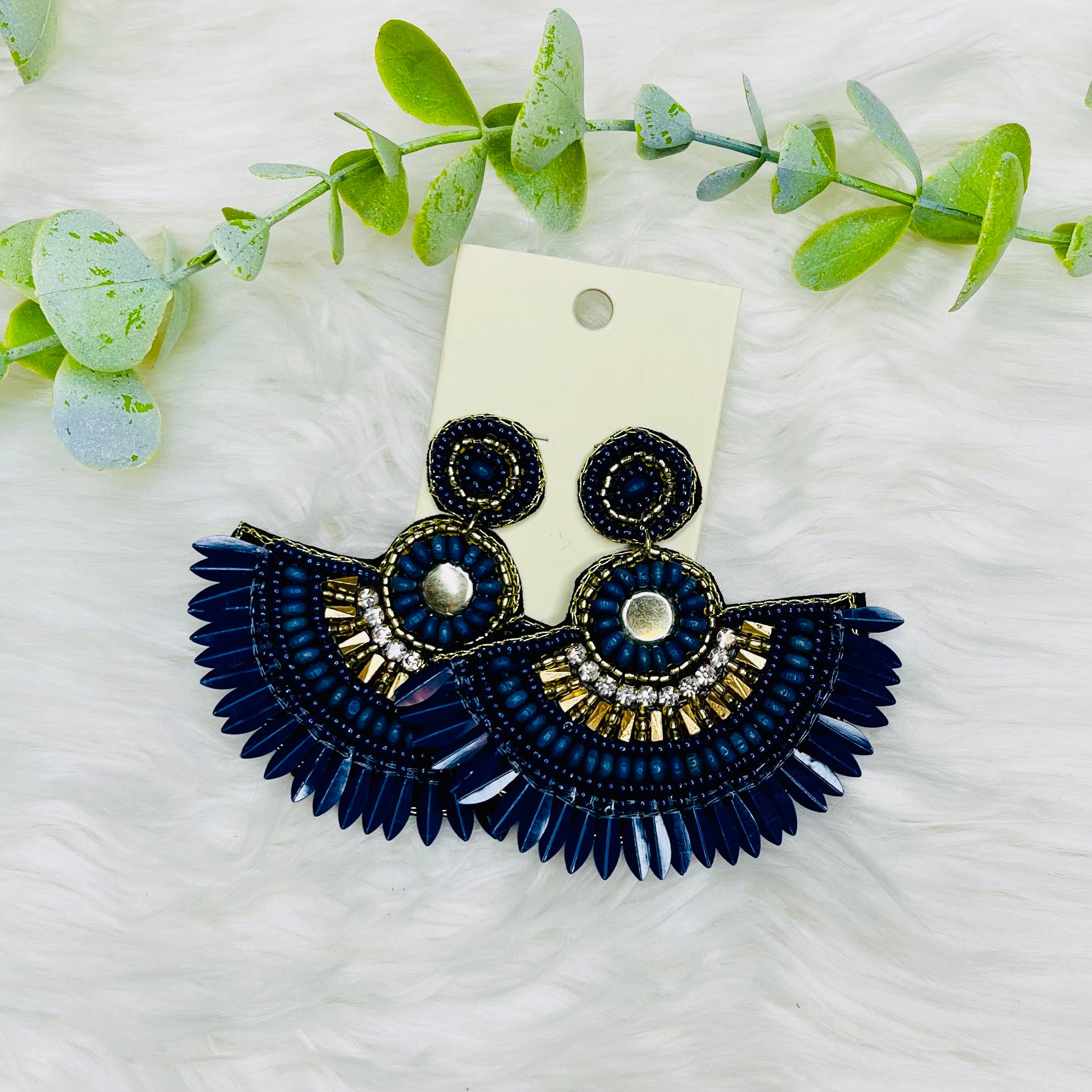 Navy Statement Beaded Earrings