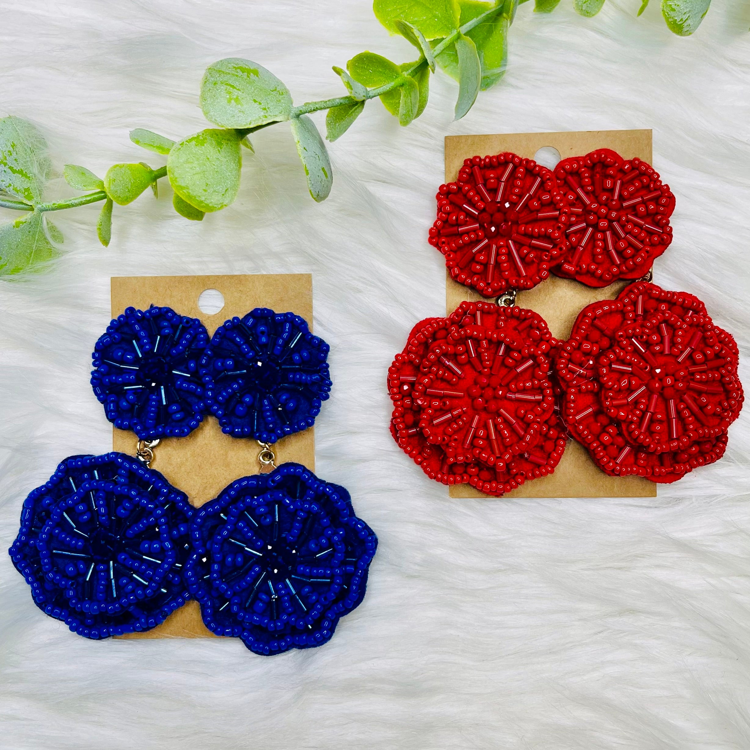 Chunky Seedbead Double Flower Earrings