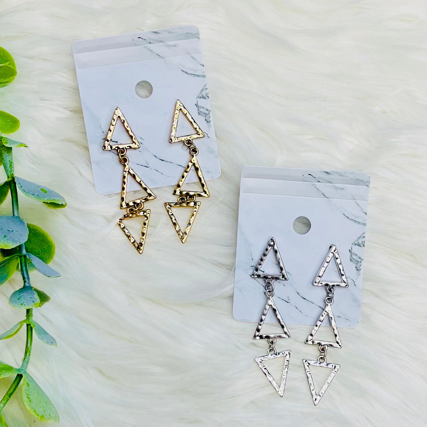 Hammered Triangle Triangle Linked Earrings