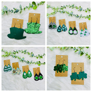 Festive St. Pattys Day Faux Leather Earrings- SALE