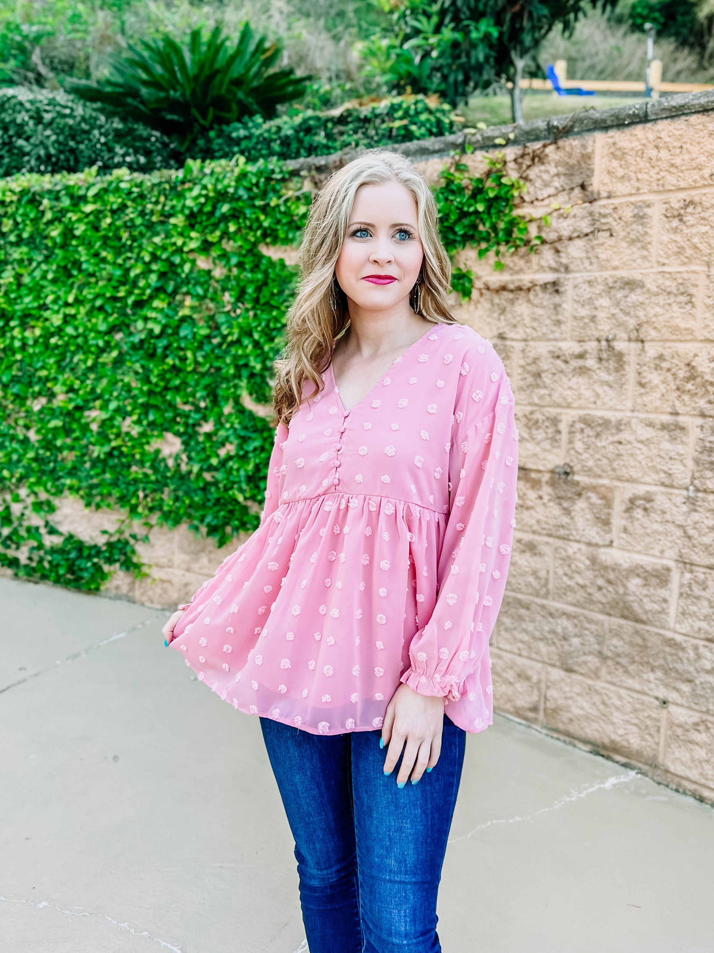 Pink Swiss Dot Top- SALE- SMALL & LARGE AVAILABLE