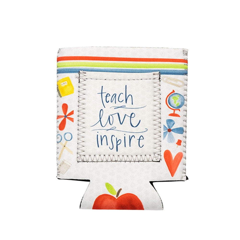 Teach Inspire Can Koozie With Pocket