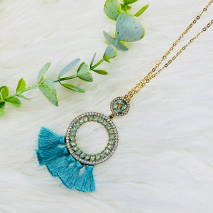 Rhinestone Bling Round Tassel Necklace