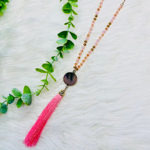 Stone Crystal Beads Tassel Necklace