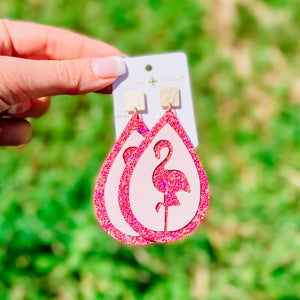 Pink Leather Cutout Flamingo Earrings