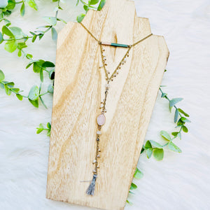 Beaded Triangle Chain Pearl Tassel Necklace