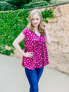 Berry Pink Animal Printed Flouncy Vneck Top