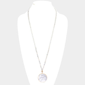 Glass Disc Marble Beaded Necklace