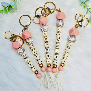 Grandma Names Wood Beaded Tassel Keychain