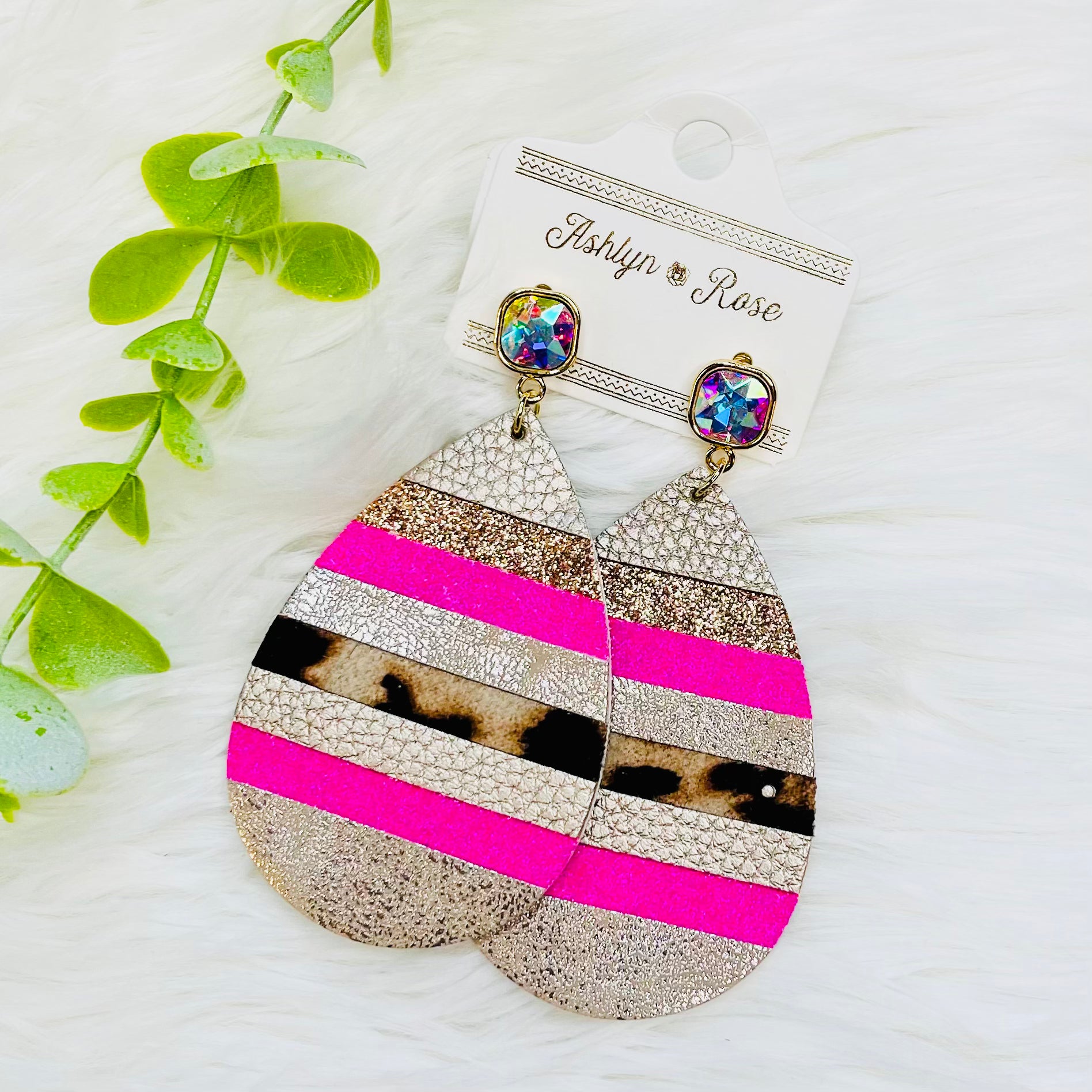 Pink Glitter Leopard Teardrop Serape Earrings