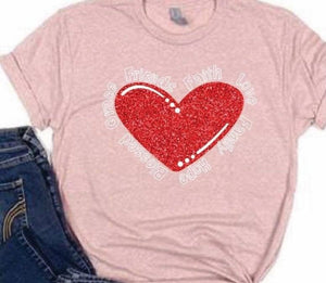 Friends Faith Love Glitter Red Heart Tee