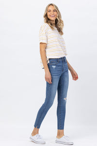 Hi Waisted Dandelion Embroidery Skinny Medium Wash Judy Blue Denim-PLUS