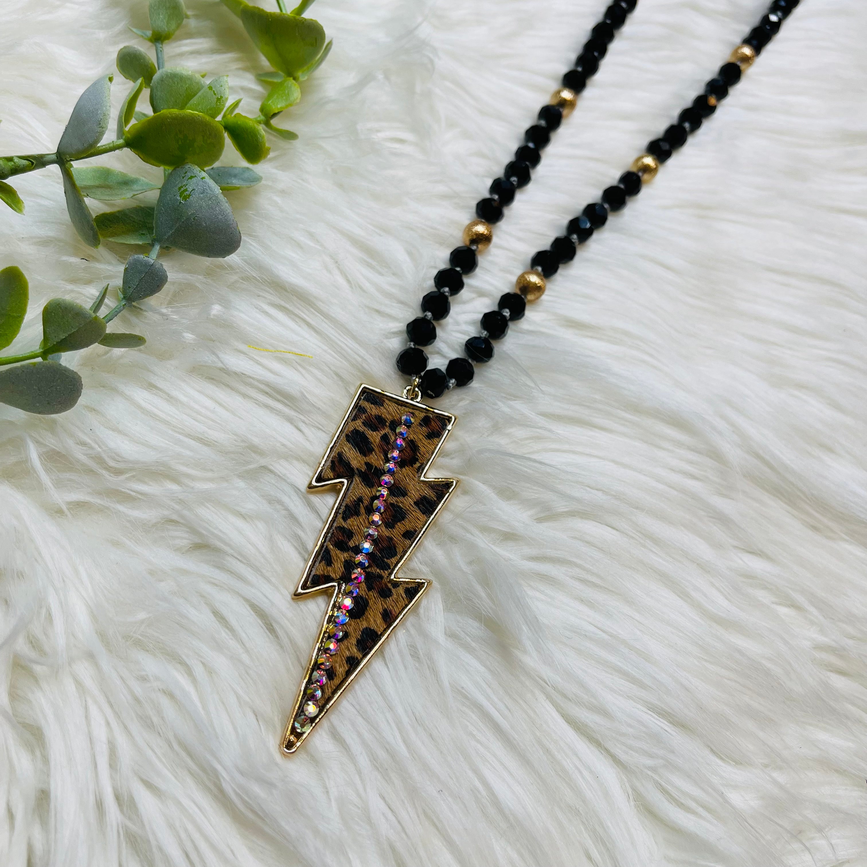 Leopard Lightening Bolt Necklace