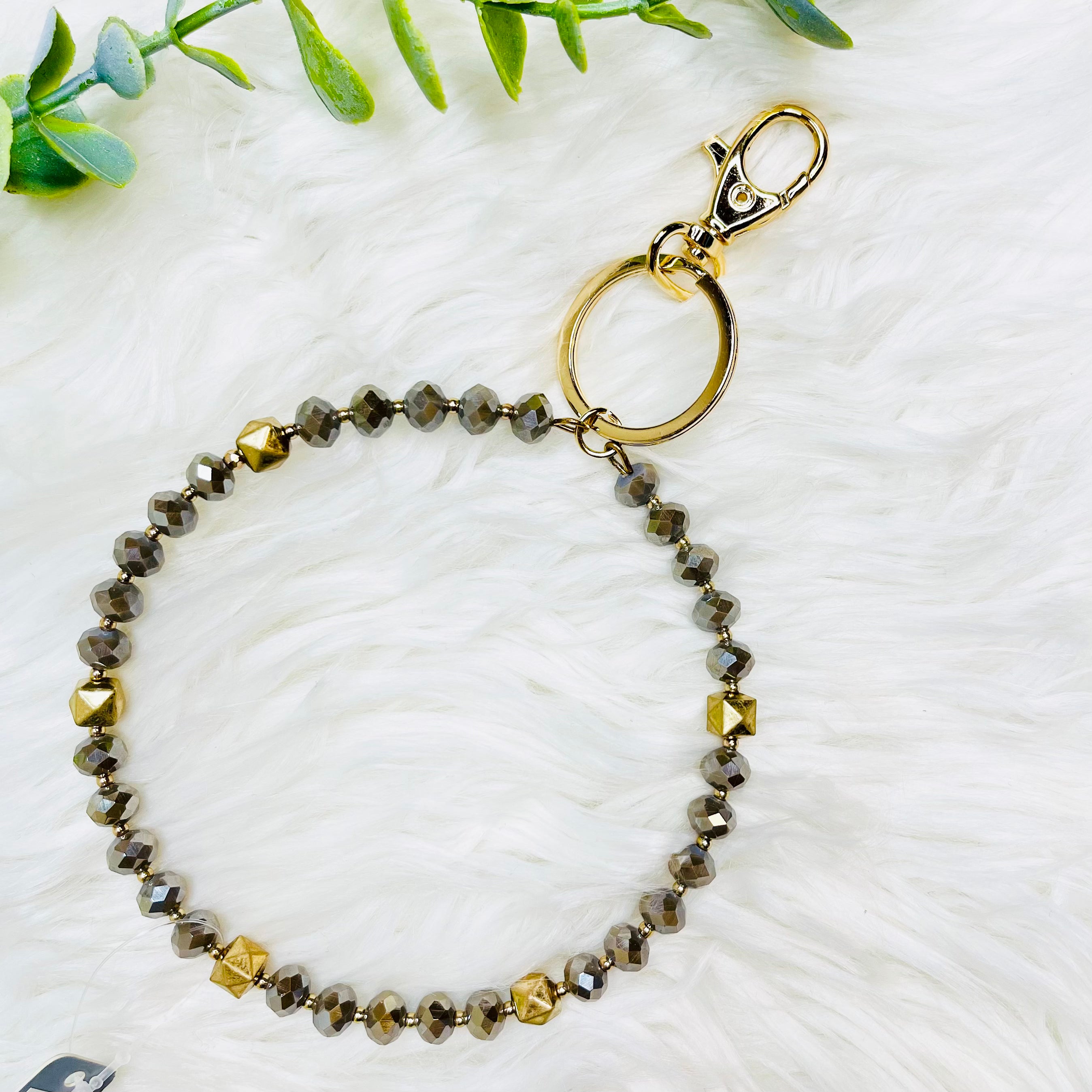 Glossy Gold Beaded Bangle Keychain