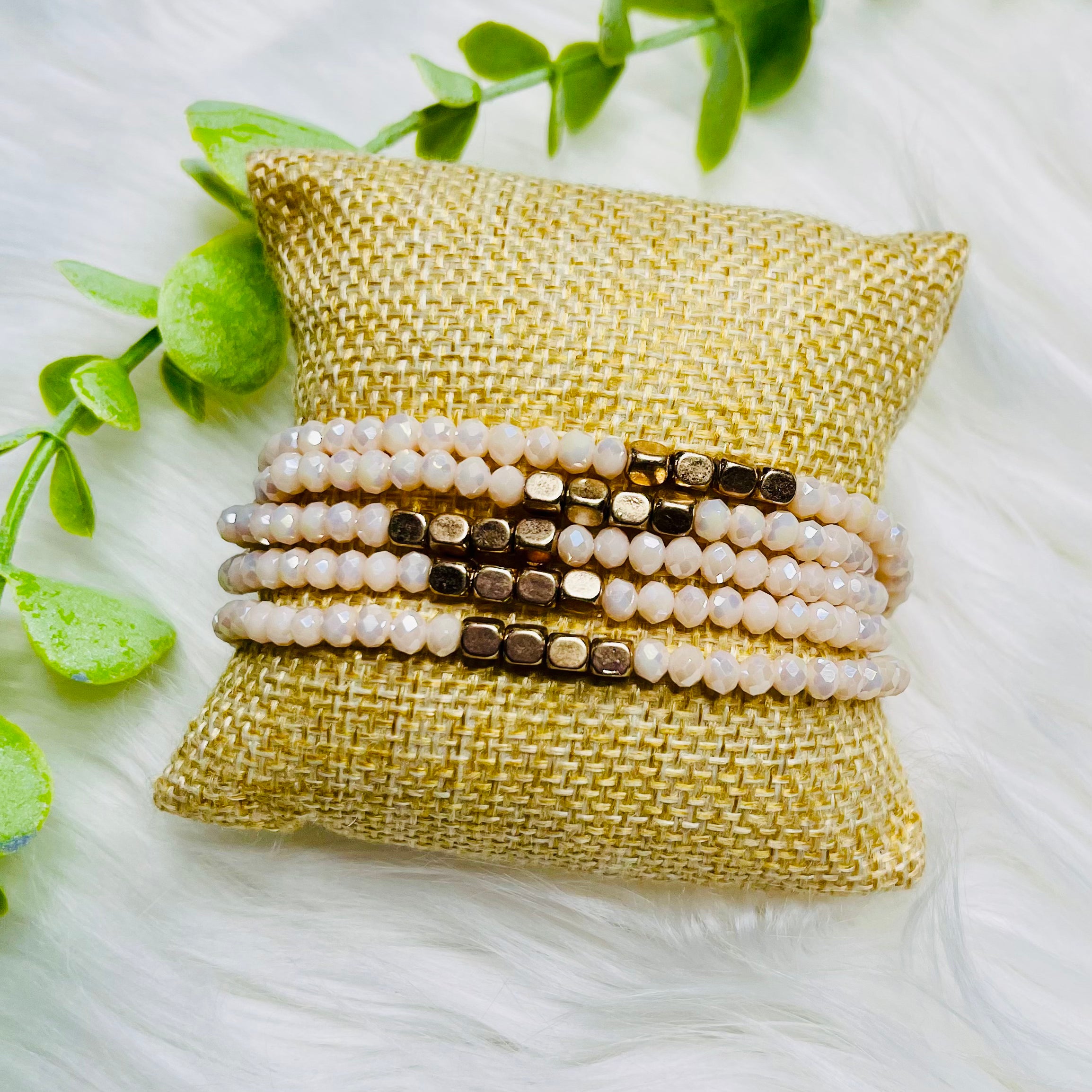 Gold Colored Beaded Bracelet Set of 5