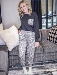 LEOPARD DROP SLEEVE LOUNGEWEAR SET