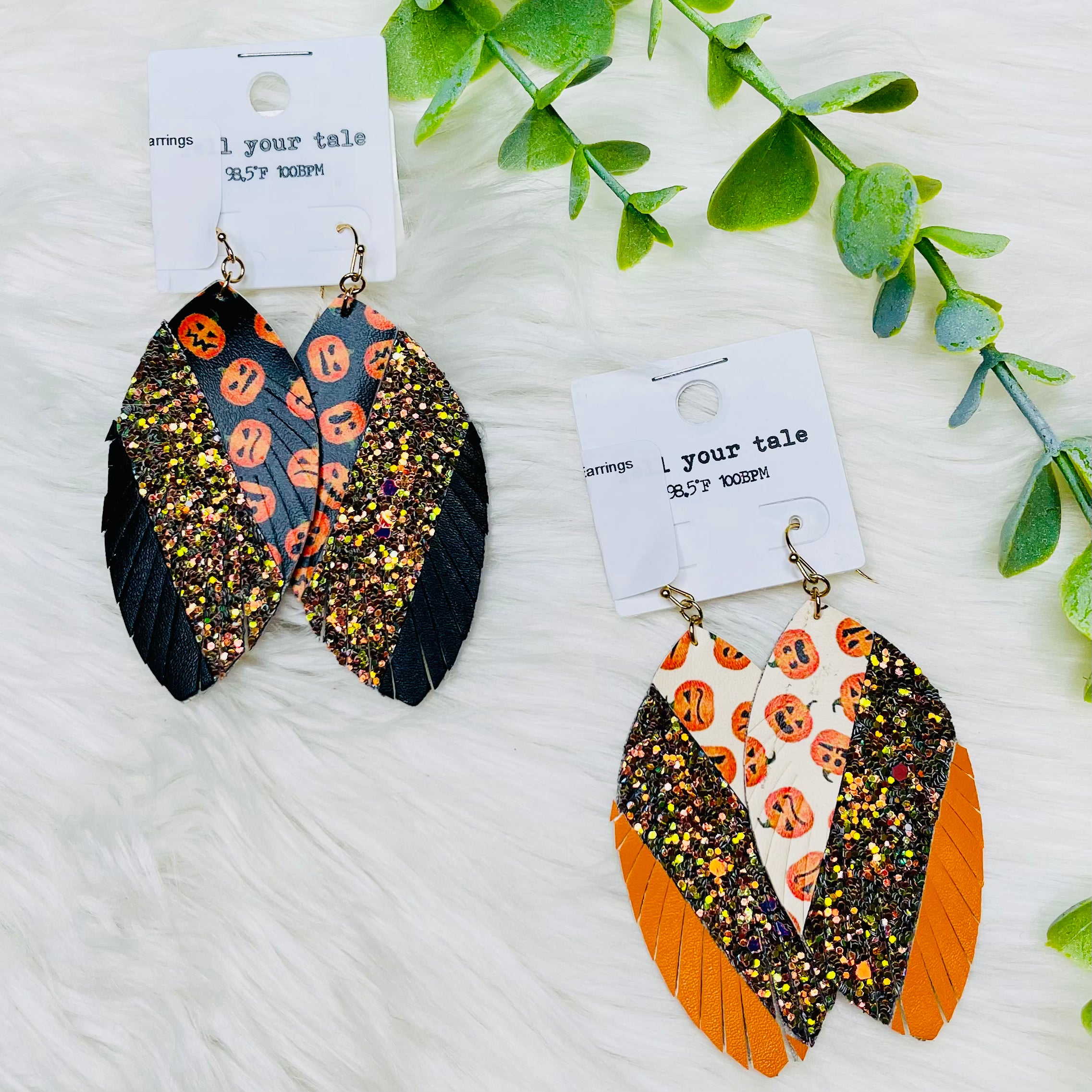 Halloween Fringe Leather Glitter Earrings