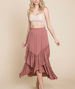 MAUVE RUFFLE MAXI SKIRT