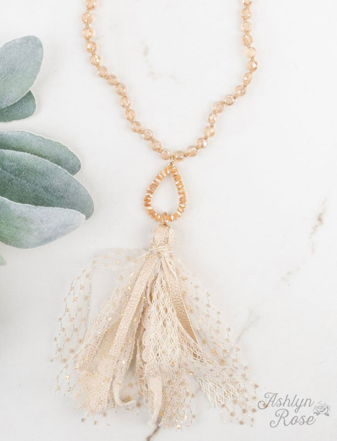 SO IN STYLE BEADED TASSEL NECKLACE CHAMPAGNE