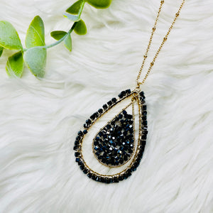 Metal Beaded Teardrop Double Necklace