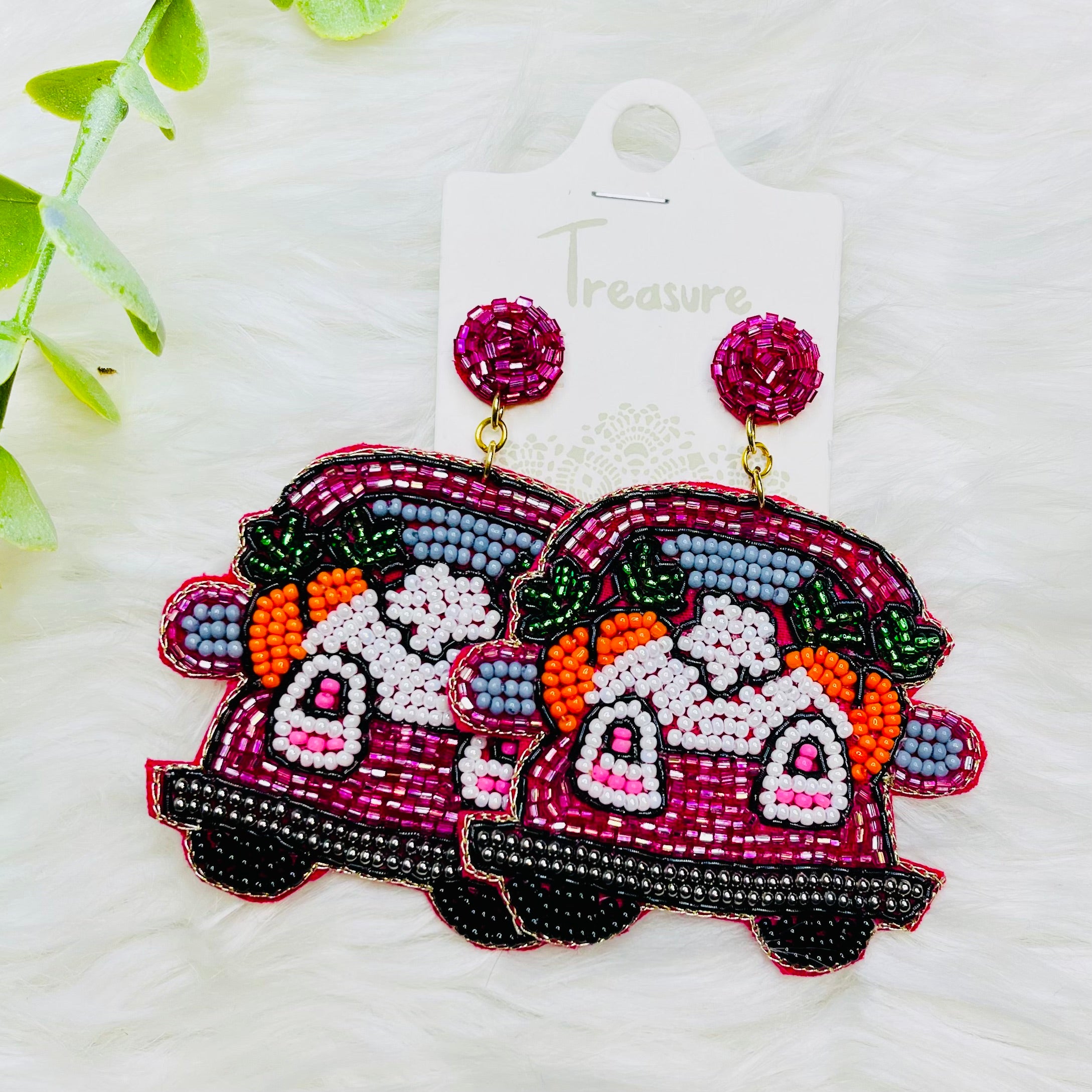 Easter Bunny Butt & Carrots Truck Seedbead Earrings- SALE