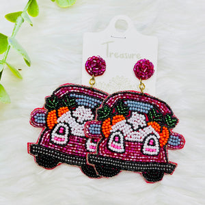 Easter Bunny Butt & Carrots Truck Seedbead Earrings- SALE