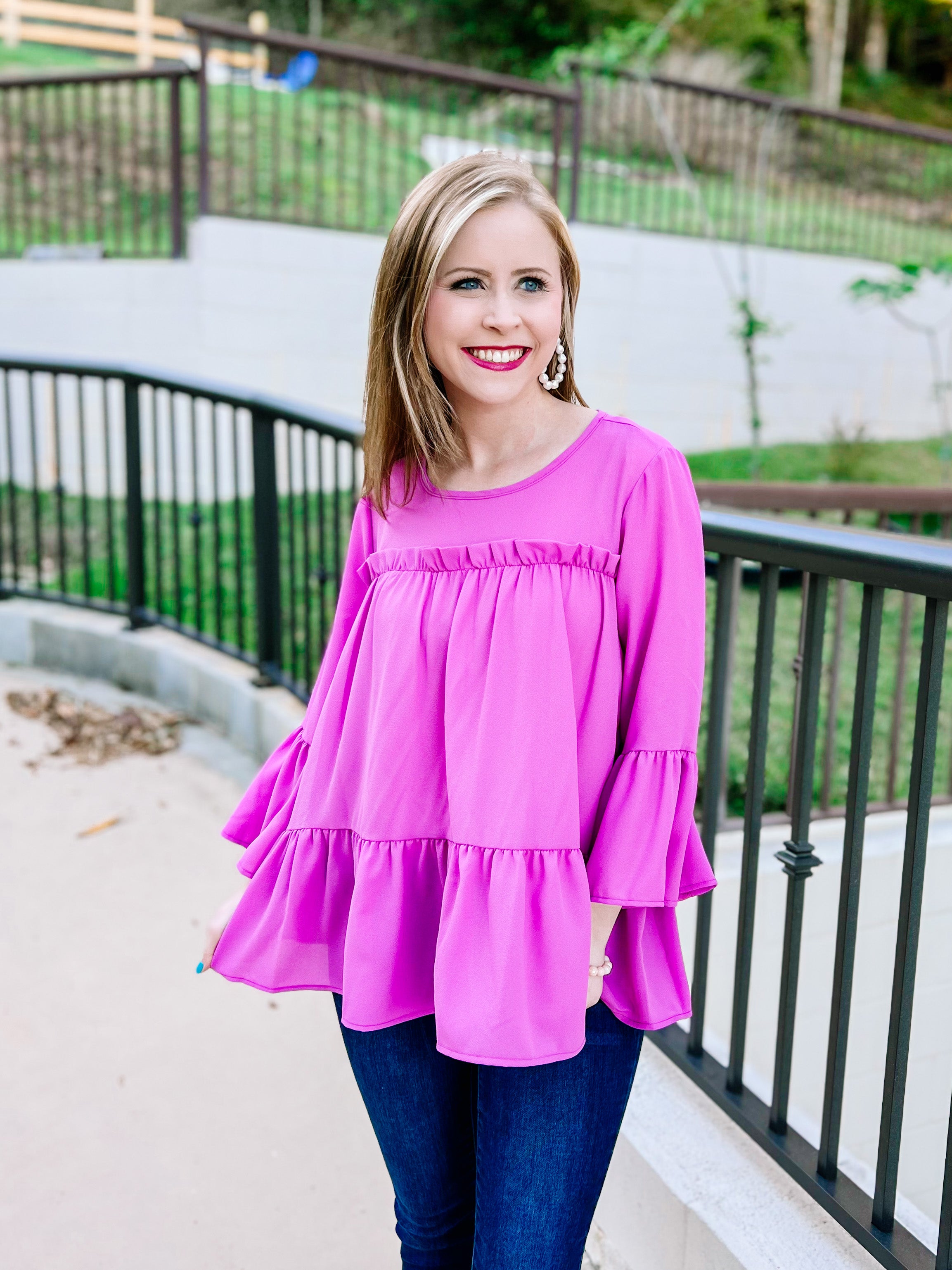 Orchid Frilly Woven Ruffle Blouse- SALE