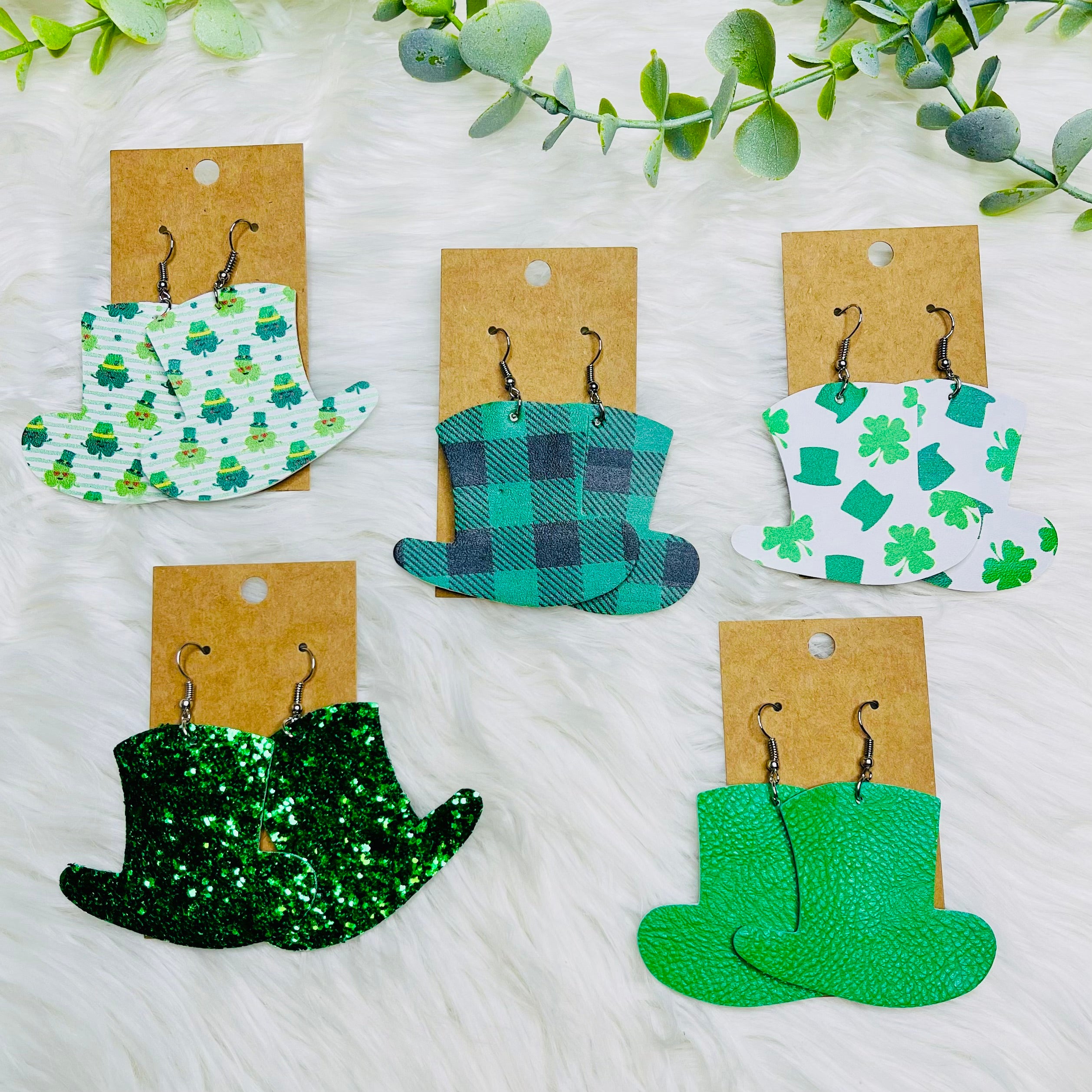 St. Patricks Day Faux Leather Earrings- SALE