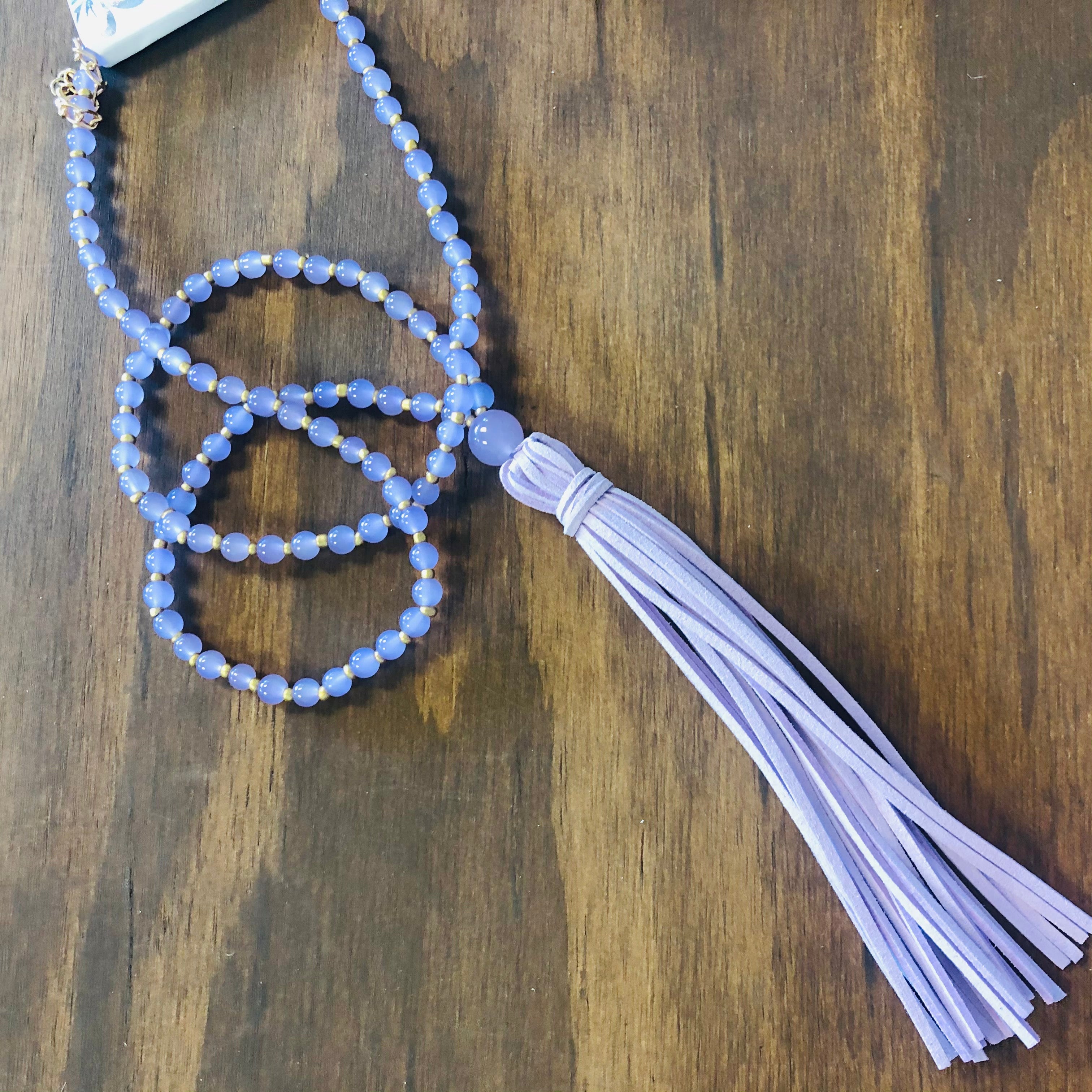Glass Bead Suede Tassel Necklace