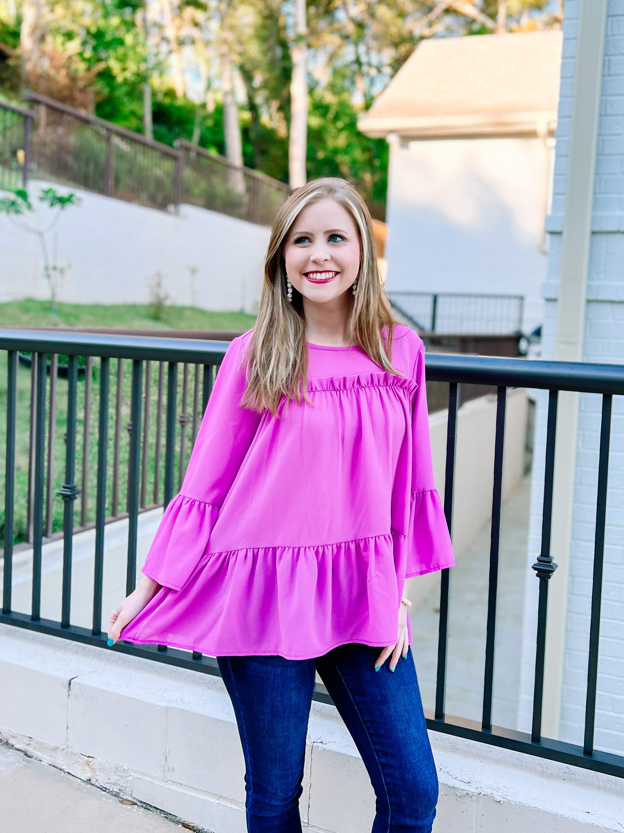 Orchid Frilly Woven Ruffle Blouse- SALE