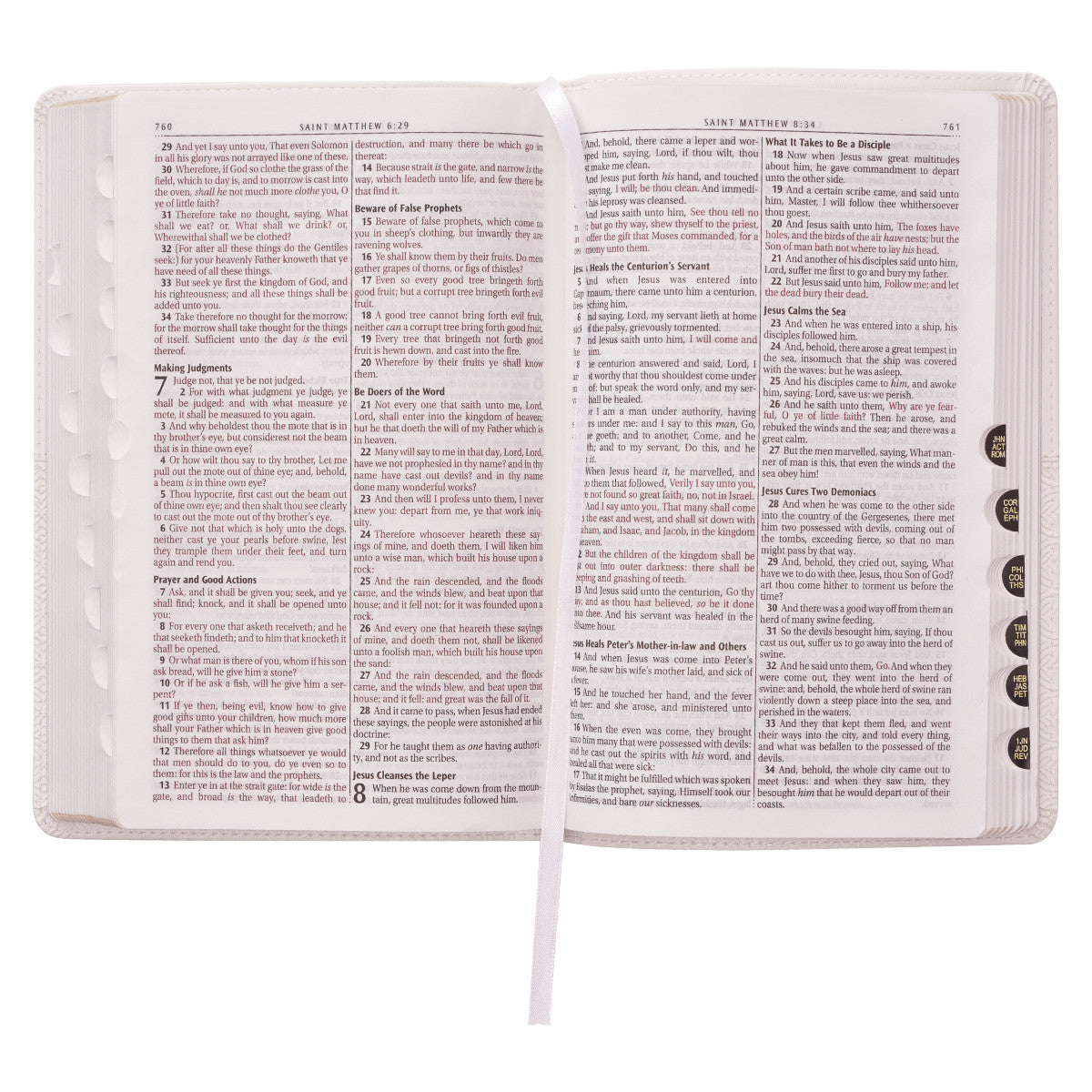 White Faux Leather KJV Gift Deluxe Bible Thumb Index