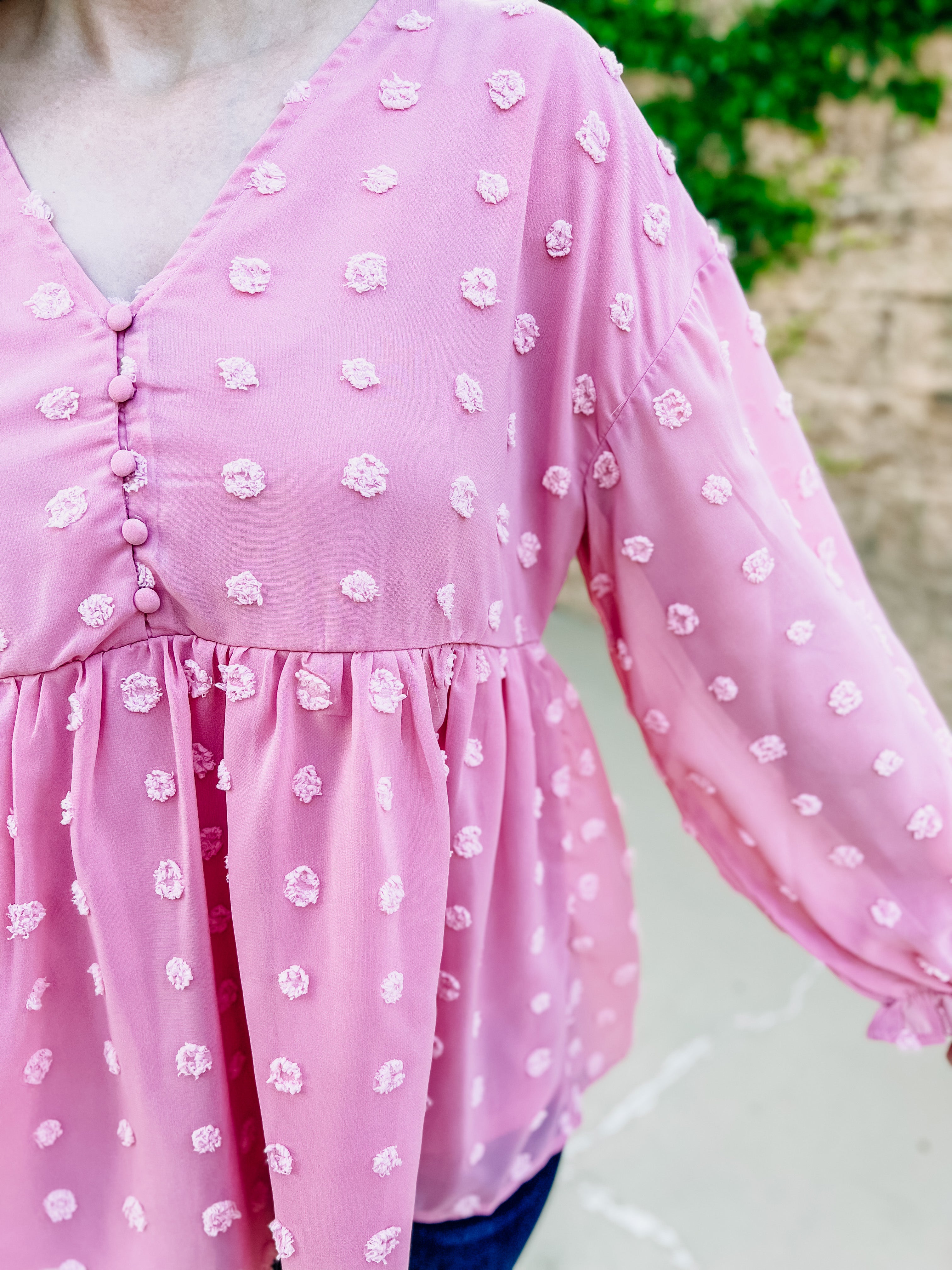 Pink Swiss Dot Top- SALE- SMALL & LARGE AVAILABLE