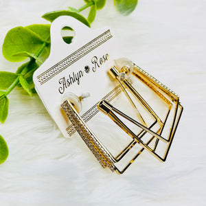 Back In City Gold Square Rhinestone Earrings