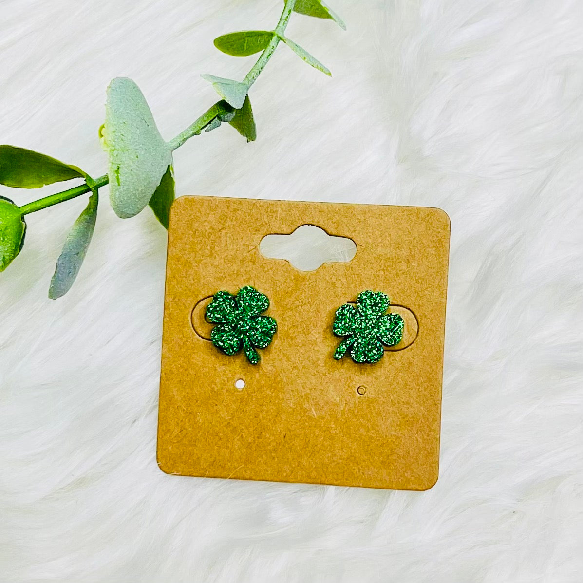 Green Clover Stud Earrings