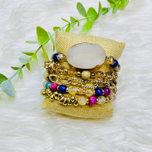 Warm Bold Colors Druzy Chain Beaded Bracelet Set of 5