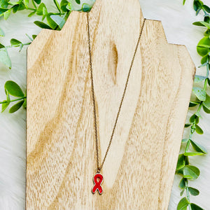 Breast Cancer Ribbon Druzy Necklace