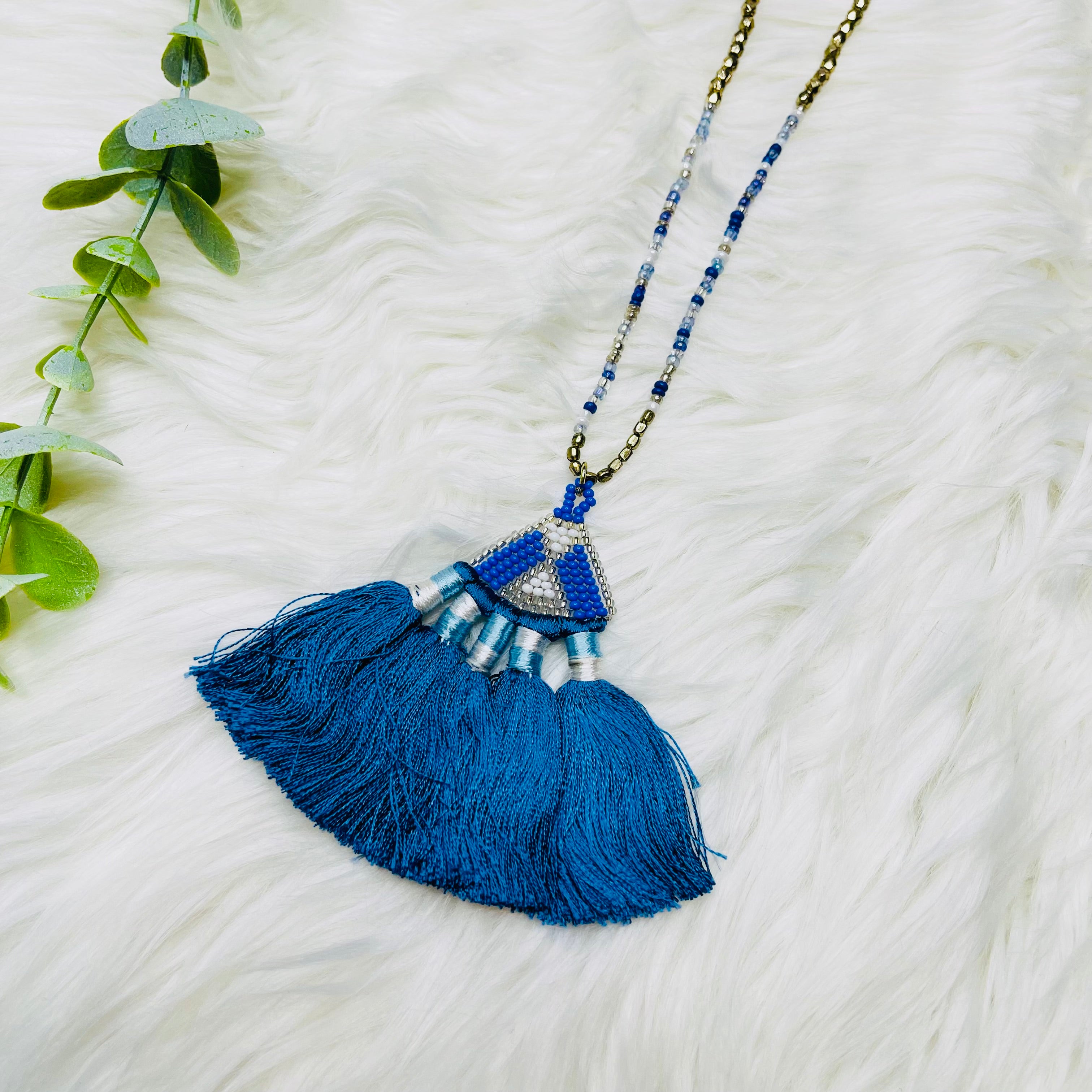 Seedbead Tassel Fan Triangle Necklace