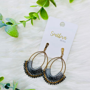 Teardrop/Round Threaded Statement Earrings