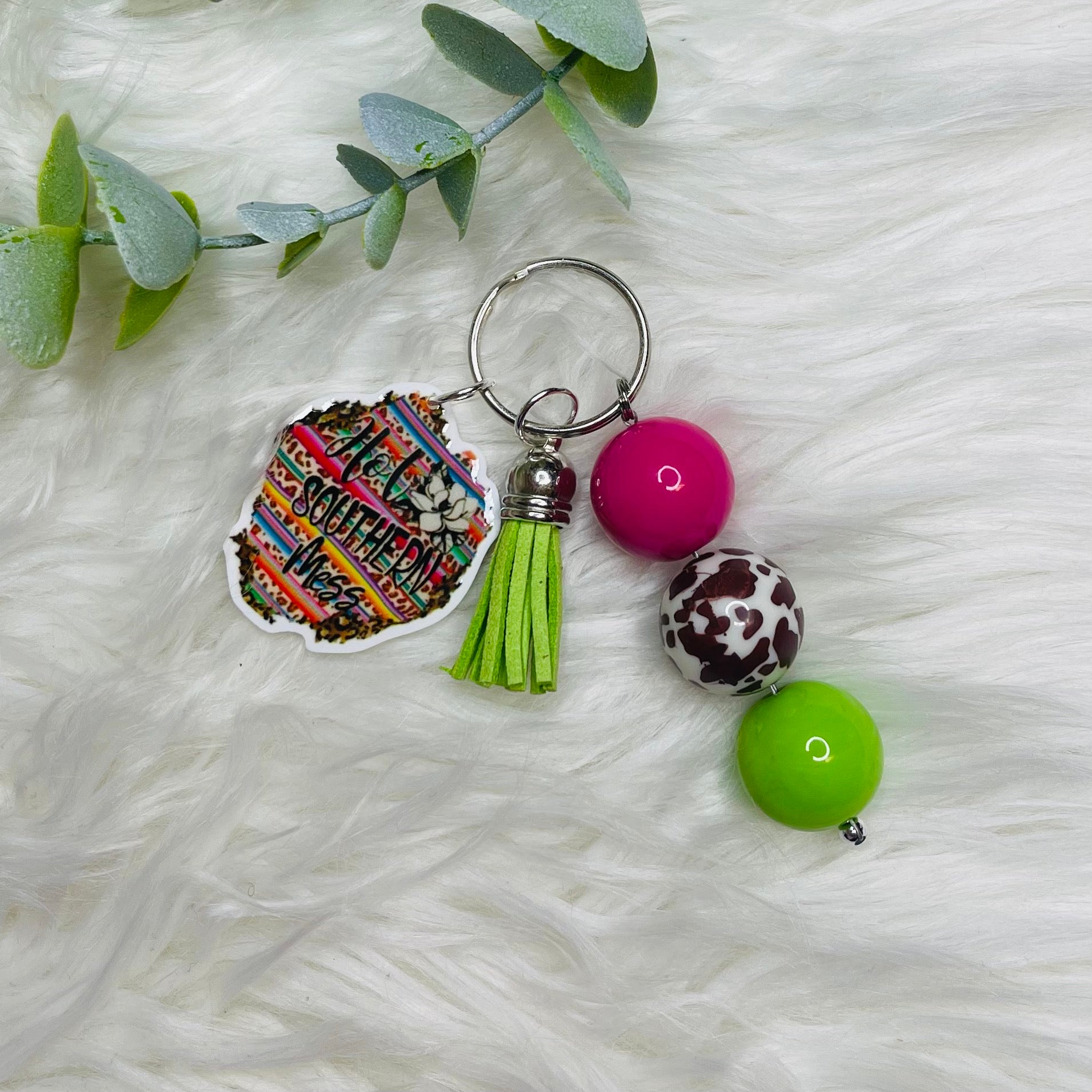 Beaded Tassel Acrylic Charm Keychain