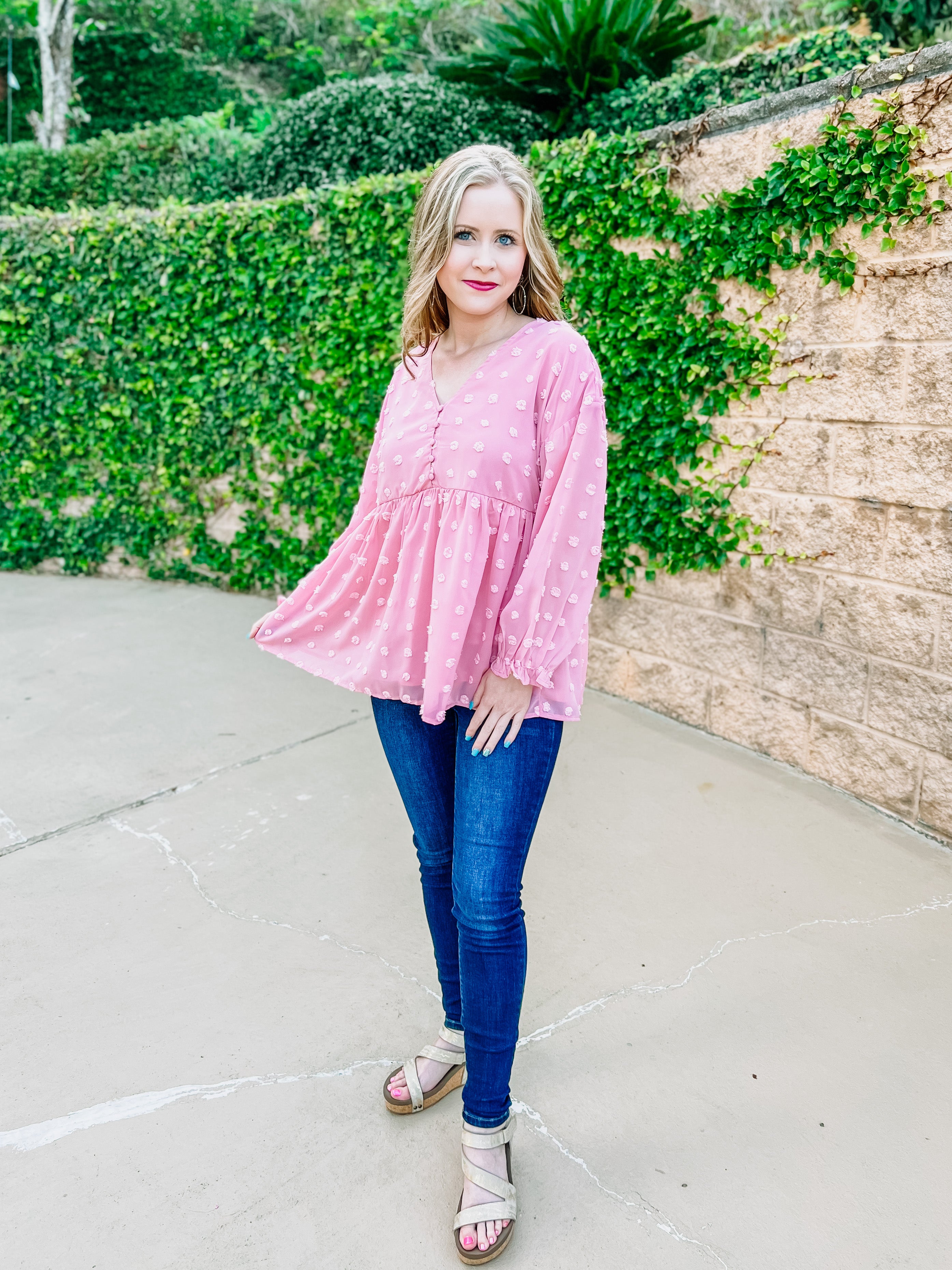 Pink Swiss Dot Top- SALE- SMALL & LARGE AVAILABLE