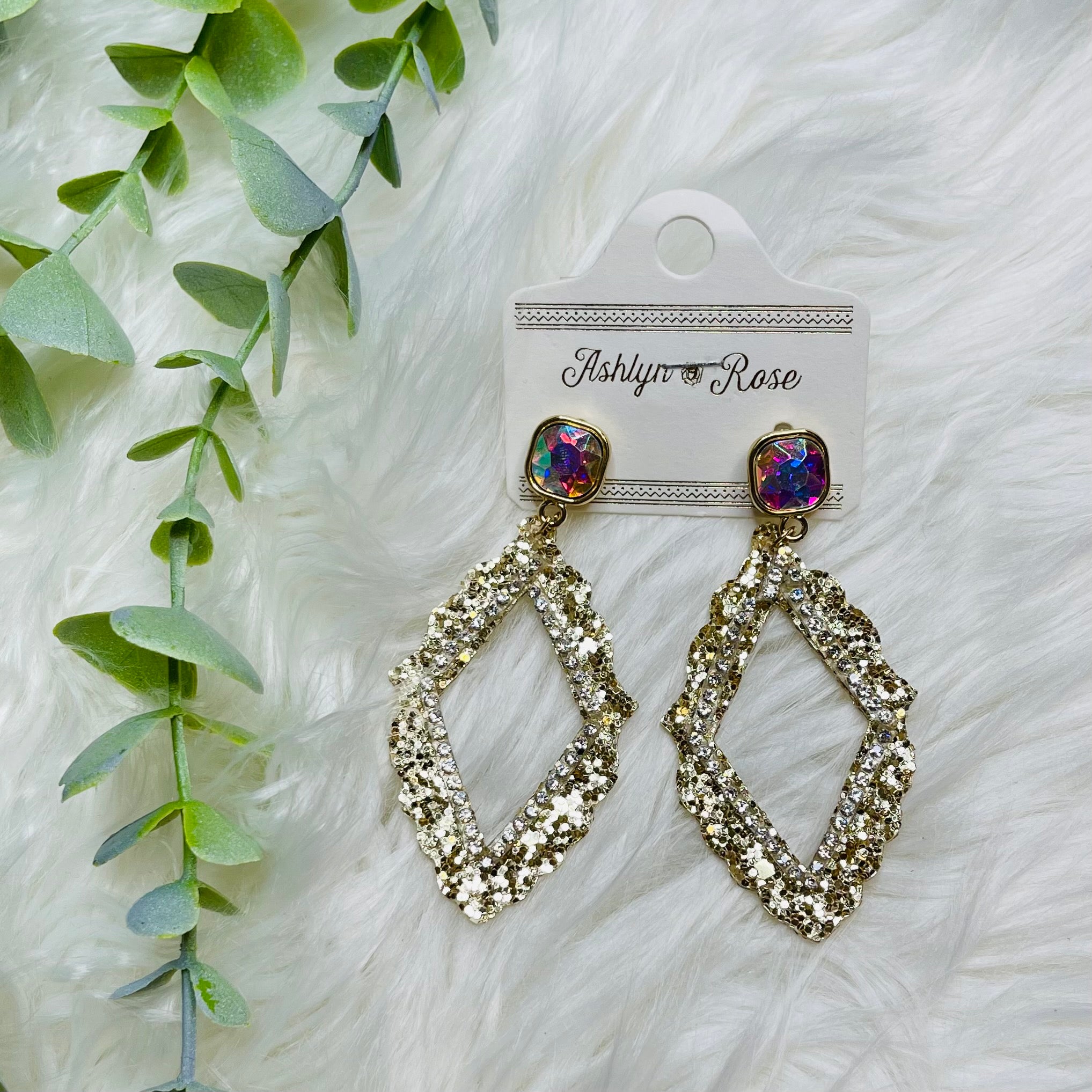 Glitter Gold Rhombus Earrings