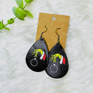 Grinch Faux Leather Teardrop Earrings