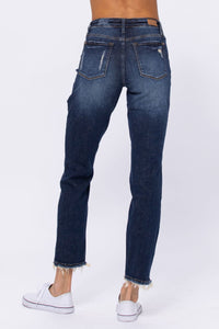 Judy Blue Darkwash Mid Rise Destroyed Boyfriend Jeans - PLUS