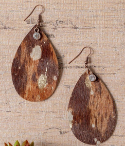 Howdy Darling Cowhide Teardrop Earrings