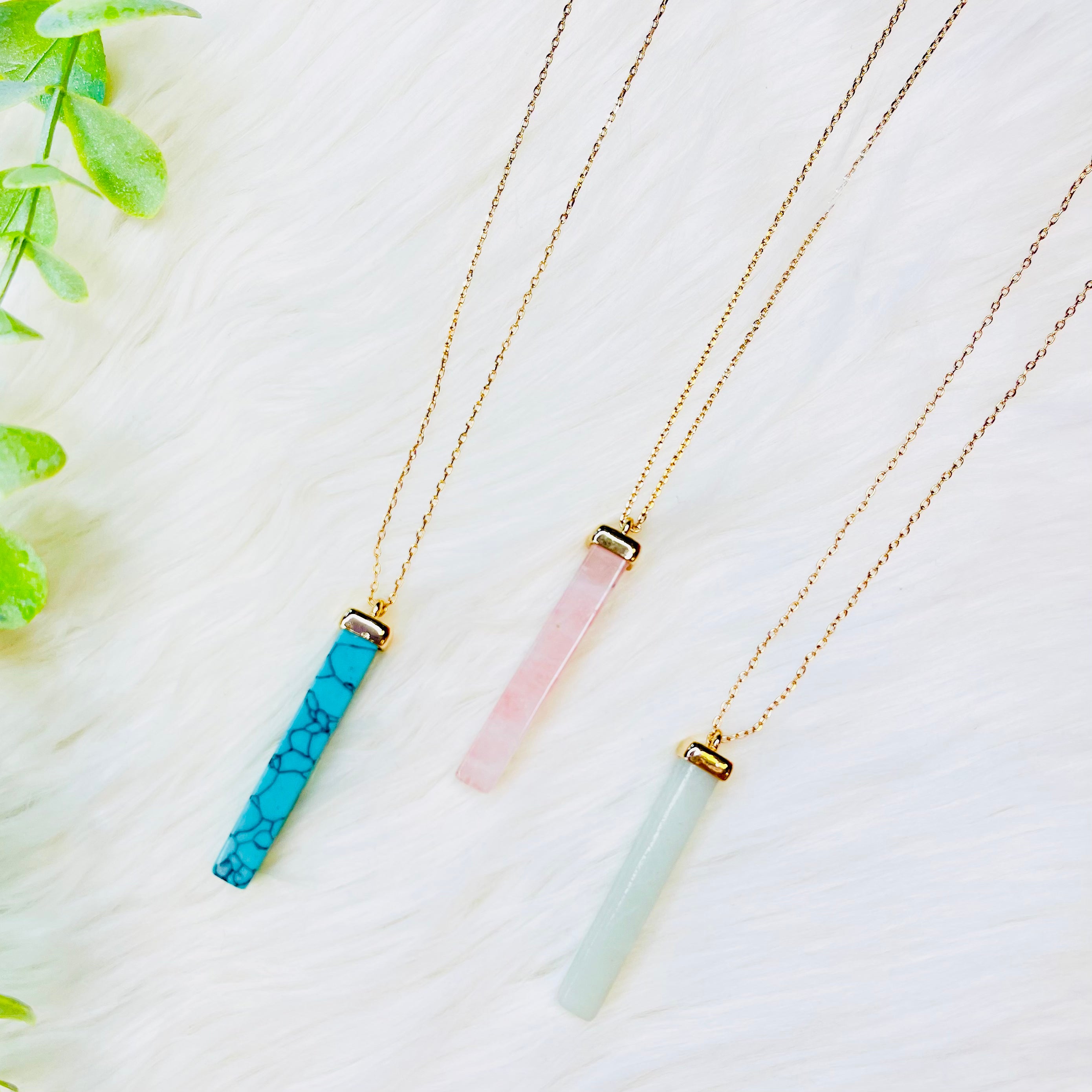 LONG BAR NATURAL STONE PENDANT NECKLACE