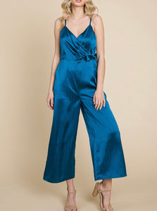 TEAL SATIN SHIMMER STRIPED JUMPSUIT