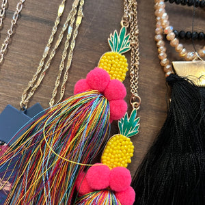 Multi Pineapple Beaded Tassel Necklace